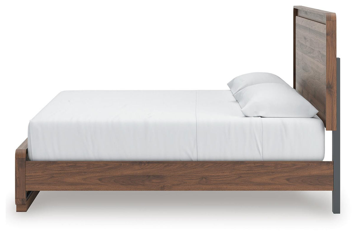 Fortlorn Walnut Brown King Panel Bed, Dresser, Mirror and Nightstand from Ashley - Luna Furniture