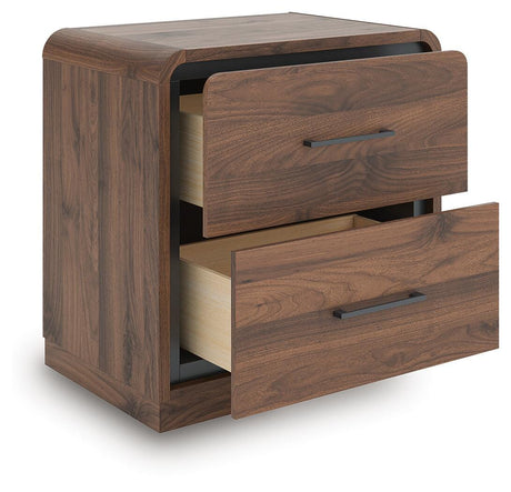 Fortlorn Walnut Brown King Panel Bed, Dresser, Mirror and Nightstand from Ashley - Luna Furniture
