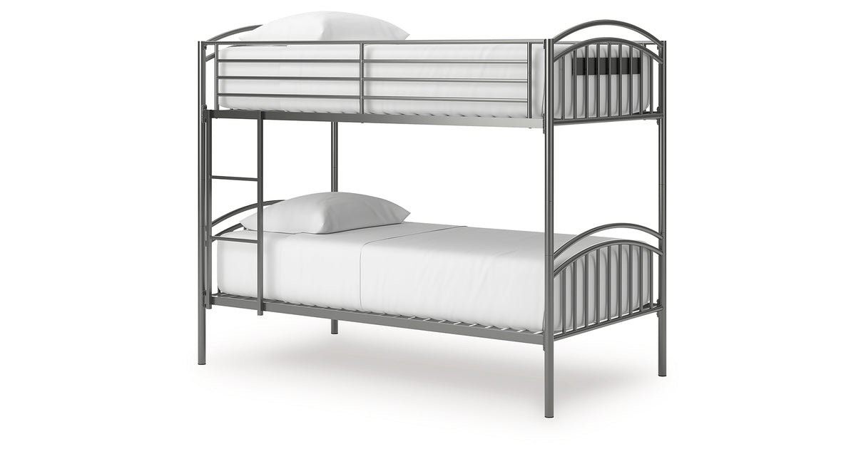 Lanceburg Gray Twin over Twin Bunk Bed and 2 Mattresses from Ashley Furniture - Luna Furniture