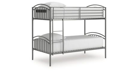 Lanceburg Gray Twin over Twin Bunk Bed and 2 Mattresses from Ashley Furniture - Luna Furniture
