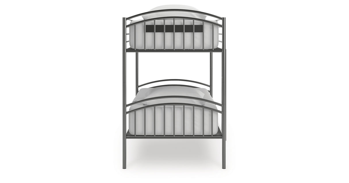 Lanceburg Gray Twin over Twin Bunk Bed and 2 Mattresses from Ashley Furniture - Luna Furniture