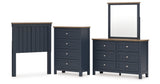 Landocken Twin Panel Headboard with Mirrored Dresser and Chest in Brown/Blue from Ashley - Luna Furniture