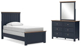 Landocken Twin Panel Bed, Dresser and Mirror in Brown/Blue from Ashley - Luna Furniture