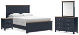 Landocken Brown/Blue Queen Panel Bed, Dresser, Mirror and Nightstand from Ashley Furniture - Luna Furniture