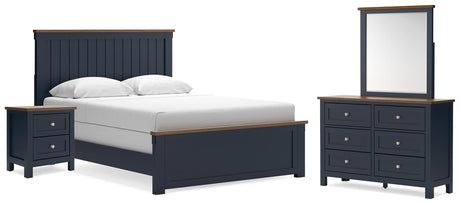 Landocken Brown/Blue Queen Panel Bed, Dresser, Mirror and Nightstand from Ashley Furniture - Luna Furniture