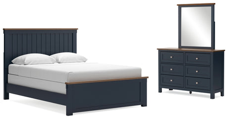 Landocken Queen Panel Bed, Dresser and Mirror in Brown/Blue from Ashley - Luna Furniture