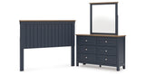 Landocken Queen Panel Headboard with Mirrored Dresser in Brown/Blue from Ashley - Luna Furniture