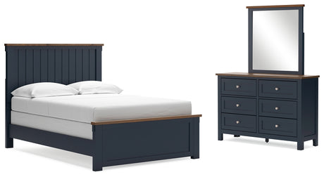 Landocken Full Panel Bed, Dresser and Mirror in Brown/Blue from Ashley - Luna Furniture