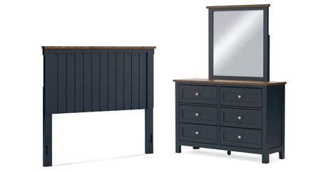Landocken Full Panel Headboard with Mirrored Dresser in Brown/Blue from Ashley - Luna Furniture