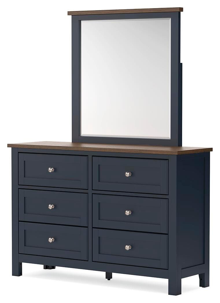 Landocken Brown/Blue Twin Panel Bed with Mirrored Dresser and Nightstand from Ashley - Luna Furniture
