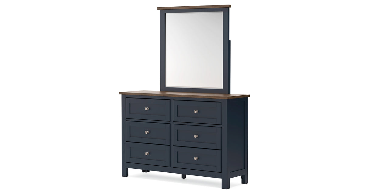 Ashley Landocken 6 Drawer Dresser and Mirror, Brown/Blue