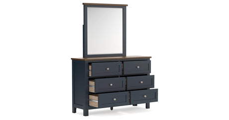 Landocken Full Panel Headboard with Mirrored Dresser, Chest and Nightstand in Brown/Blue from Ashley - Luna Furniture