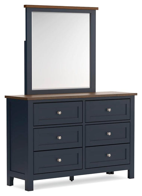 Landocken Brown/Blue Twin Panel Bed with Mirrored Dresser and Nightstand from Ashley - Luna Furniture