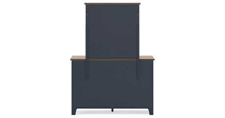 Landocken Twin Panel Headboard with Mirrored Dresser and Nightstand in Brown/Blue from Ashley - Luna Furniture