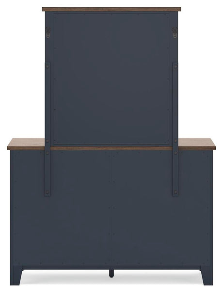 Landocken Brown/Blue Twin Panel Bed with Mirrored Dresser and Nightstand from Ashley - Luna Furniture