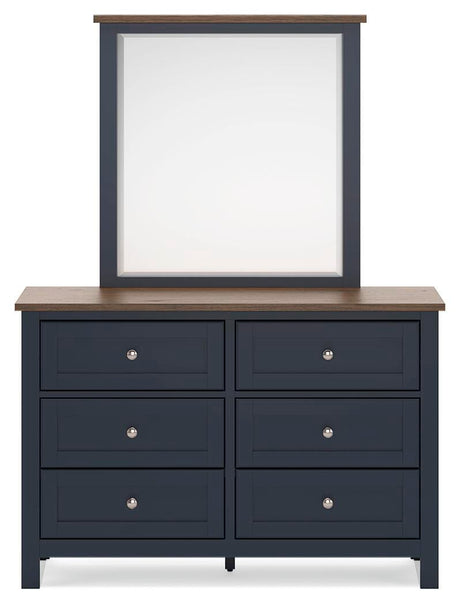 Landocken Brown/Blue Queen Panel Bed, Dresser, Mirror and Nightstand from Ashley Furniture - Luna Furniture