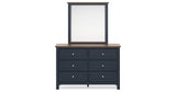 Landocken Twin Panel Bed with Mirrored Dresser, Chest and 2 Nightstands in Brown/Blue from Ashley Furniture - Luna Furniture