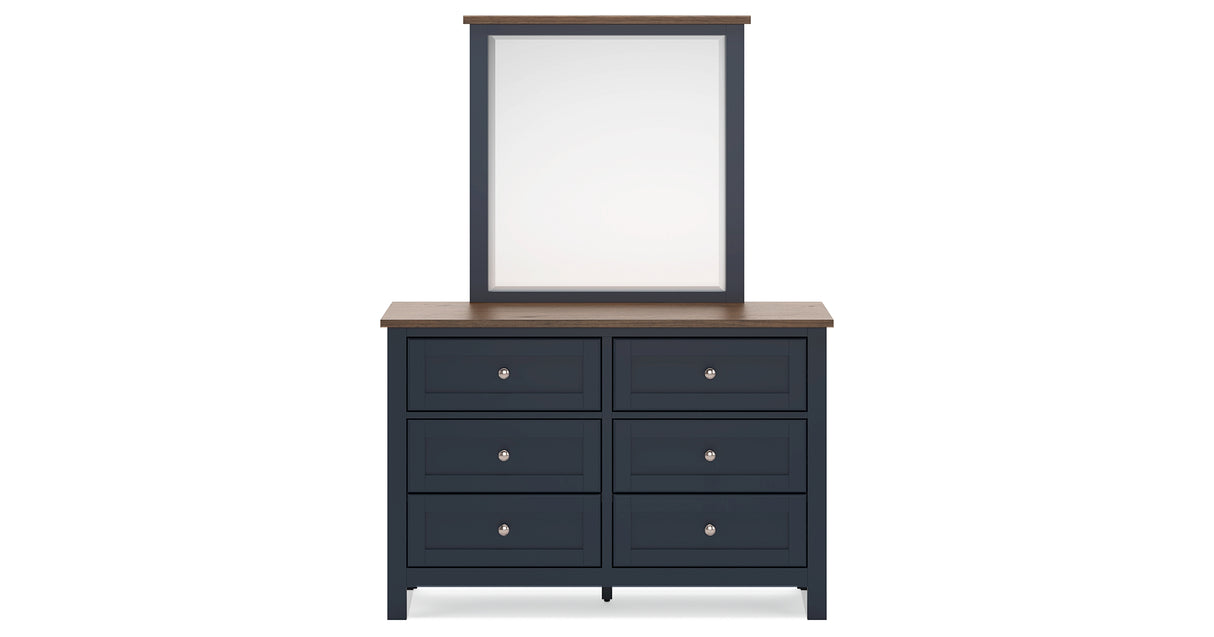Landocken Twin Panel Bed with Mirrored Dresser and 2 Nightstands in Brown/Blue from Ashley - Luna Furniture