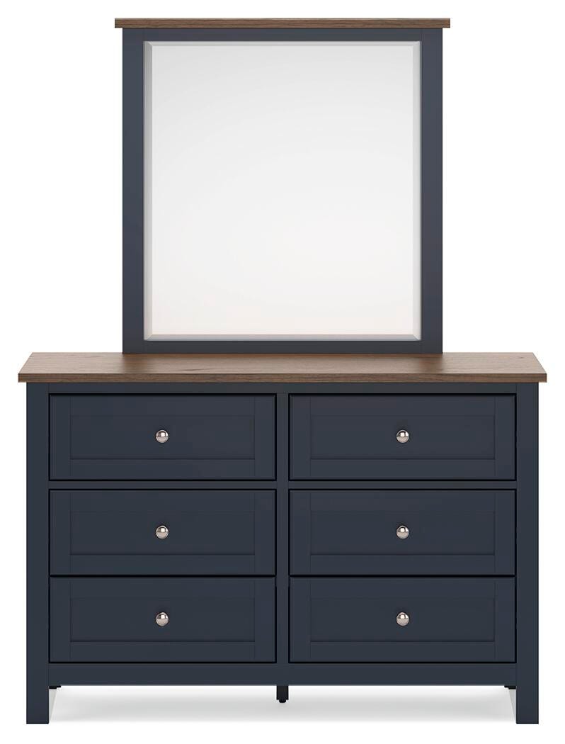 Landocken Brown/Blue Twin Panel Bed with Mirrored Dresser and Nightstand from Ashley - Luna Furniture