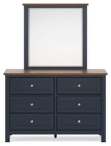 Landocken Brown/Blue Twin Panel Bed with Mirrored Dresser and Nightstand from Ashley - Luna Furniture