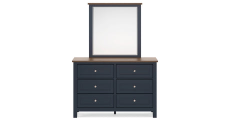 Landocken Queen Panel Headboard with Mirrored Dresser in Brown/Blue from Ashley - Luna Furniture