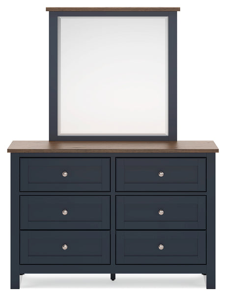 Landocken Twin Panel Bed, Dresser and Mirror in Brown/Blue from Ashley - Luna Furniture