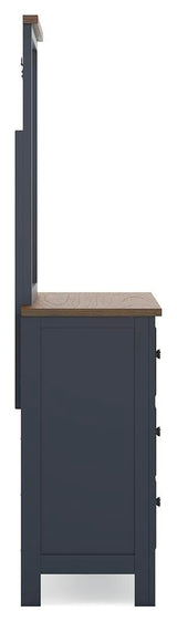 Landocken Brown/Blue Twin Panel Bed with Mirrored Dresser and Nightstand from Ashley - Luna Furniture