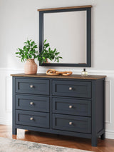 Landocken Brown/Blue Queen Panel Bed, Dresser, Mirror and Nightstand from Ashley Furniture - Luna Furniture
