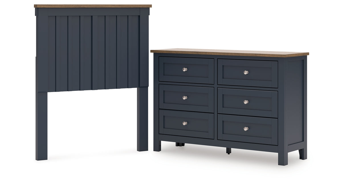 Landocken Twin Panel Headboard with Dresser in Brown/Blue from Ashley - Luna Furniture