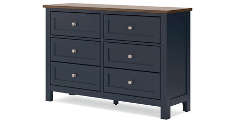 Landocken Queen Panel Headboard with Dresser and 2 Nightstands in Brown/Blue from Ashley - Luna Furniture