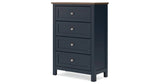Landocken Twin Panel Headboard with Mirrored Dresser and Chest in Brown/Blue from Ashley - Luna Furniture
