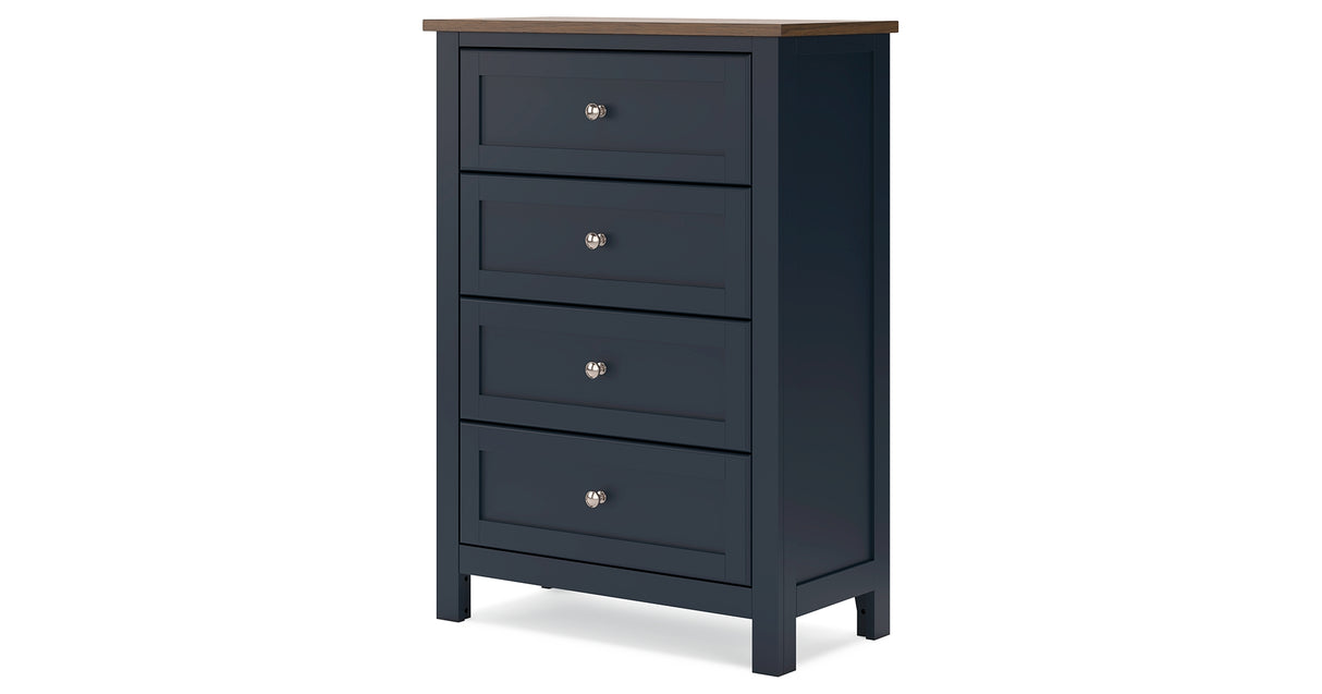 Landocken Full Panel Headboard with Mirrored Dresser, Chest and Nightstand in Brown/Blue from Ashley - Luna Furniture