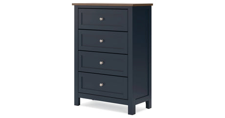 Landocken Twin Panel Headboard with Mirrored Dresser, Chest and 2 Nightstands in Brown/Blue from Ashley - Luna Furniture