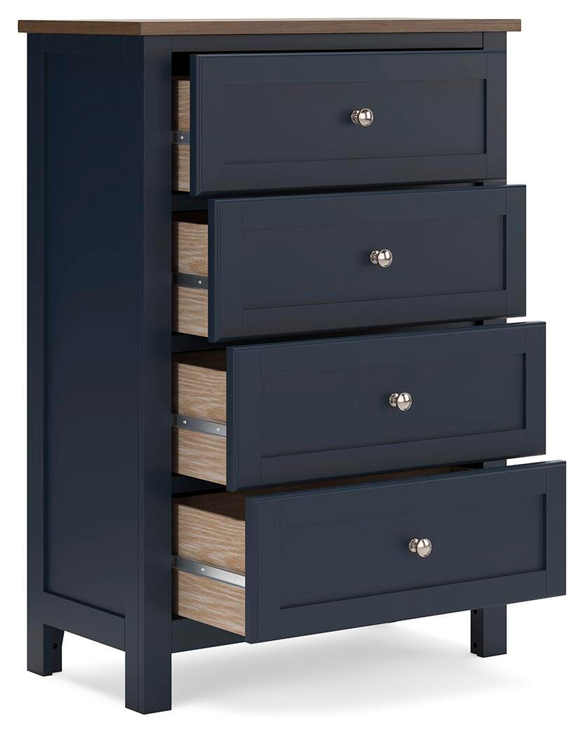Landocken Brown/Blue Twin Panel Bed, Chest and Nightstand from Ashley - Luna Furniture