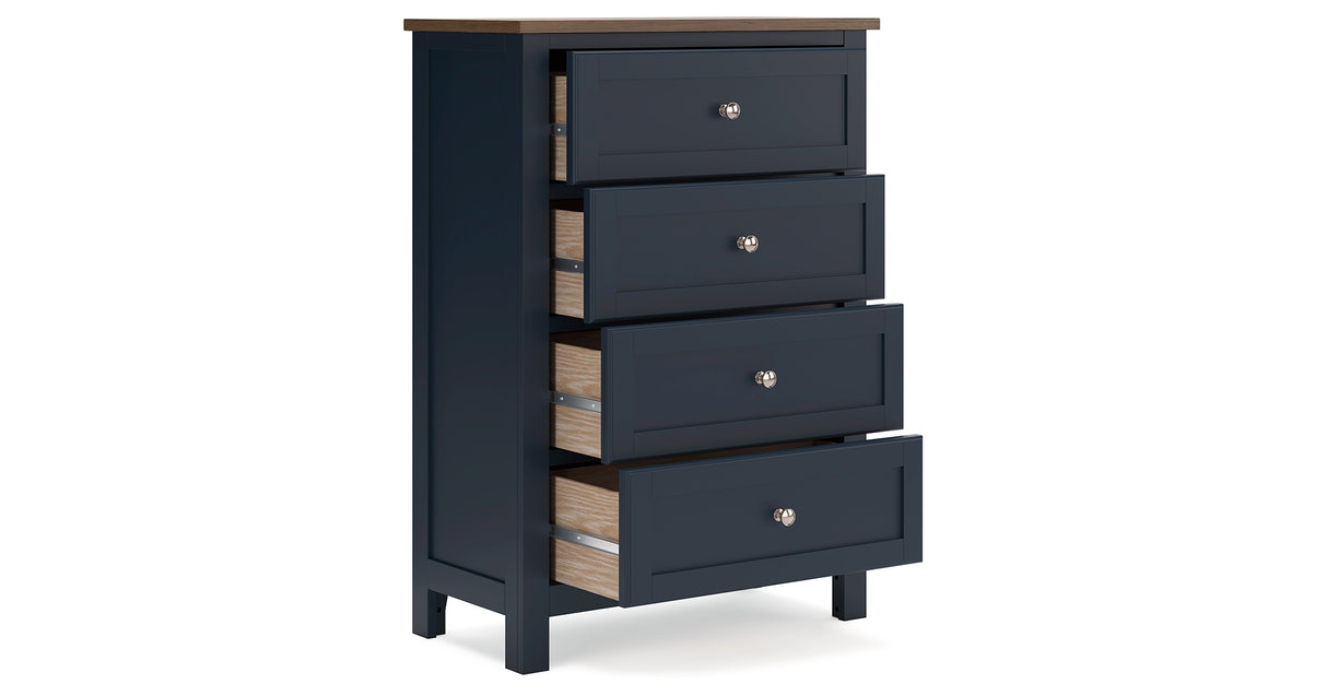 Landocken Queen Panel Bed with Mirrored Dresser, Chest and Nightstand in Brown/Blue from Ashley Furniture - Luna Furniture