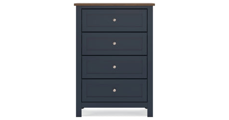 Landocken Full Panel Headboard with Mirrored Dresser, Chest and 2 Nightstands in Brown/Blue from Ashley - Luna Furniture