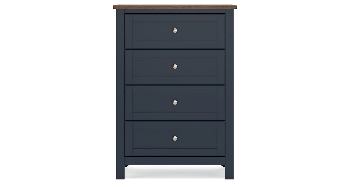 Landocken Queen Panel Bed with Mirrored Dresser, Chest and Nightstand in Brown/Blue from Ashley Furniture - Luna Furniture