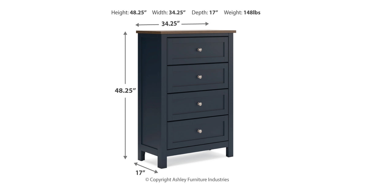 Landocken Queen Panel Headboard with Mirrored Dresser, Chest and 2 Nightstands in Brown/Blue from Ashley - Luna Furniture
