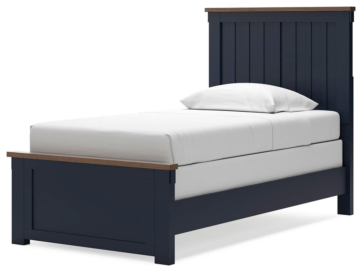 Landocken Brown/Blue Twin Panel Bed with Mirrored Dresser and Nightstand from Ashley - Luna Furniture