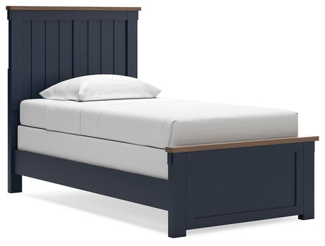 Landocken Brown/Blue Twin Panel Bed with Mirrored Dresser and Nightstand from Ashley - Luna Furniture