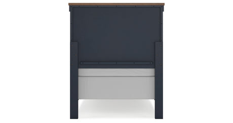 Landocken Twin Panel Headboard with Mirrored Dresser, Chest and 2 Nightstands in Brown/Blue from Ashley - Luna Furniture