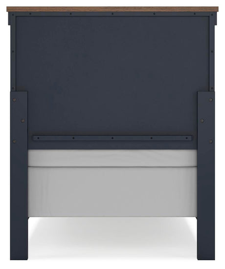 Landocken Brown/Blue Twin Panel Bed with Mirrored Dresser and Nightstand from Ashley - Luna Furniture