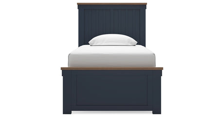 Landocken Twin Panel Bed with Storage with Mirrored Dresser and Chest in Brown/Blue from Ashley - Luna Furniture