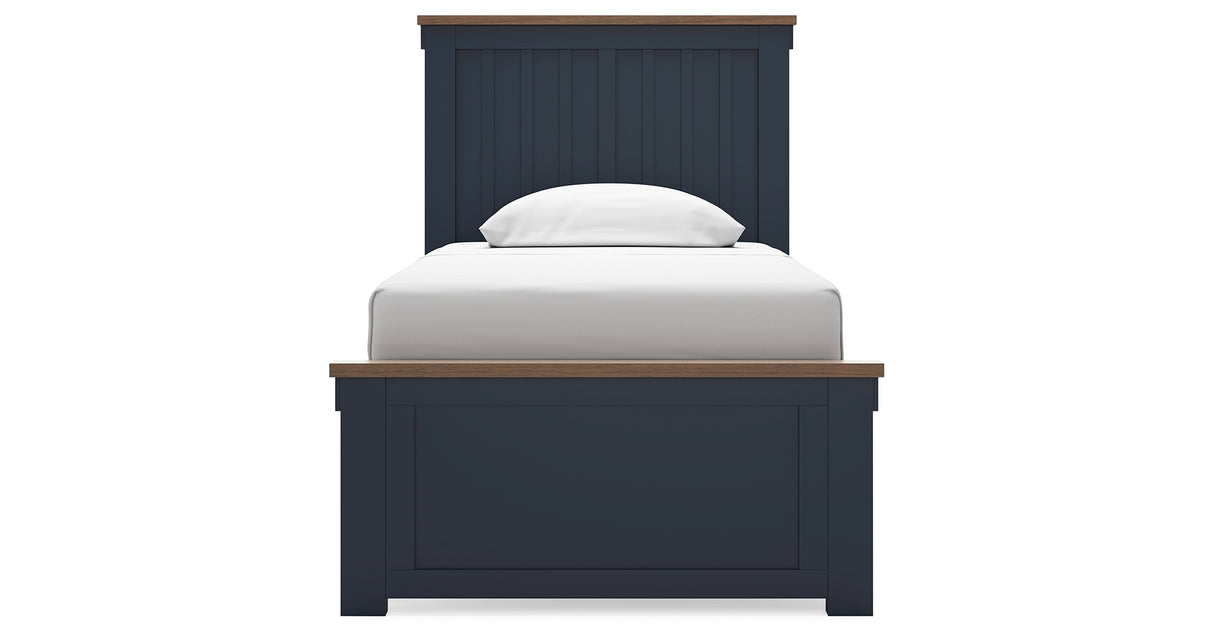 Landocken Twin Panel Bed with Mirrored Dresser, Chest and 2 Nightstands in Brown/Blue from Ashley Furniture - Luna Furniture