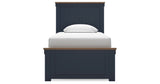 Landocken Twin Panel Bed with Mirrored Dresser and 2 Nightstands in Brown/Blue from Ashley - Luna Furniture