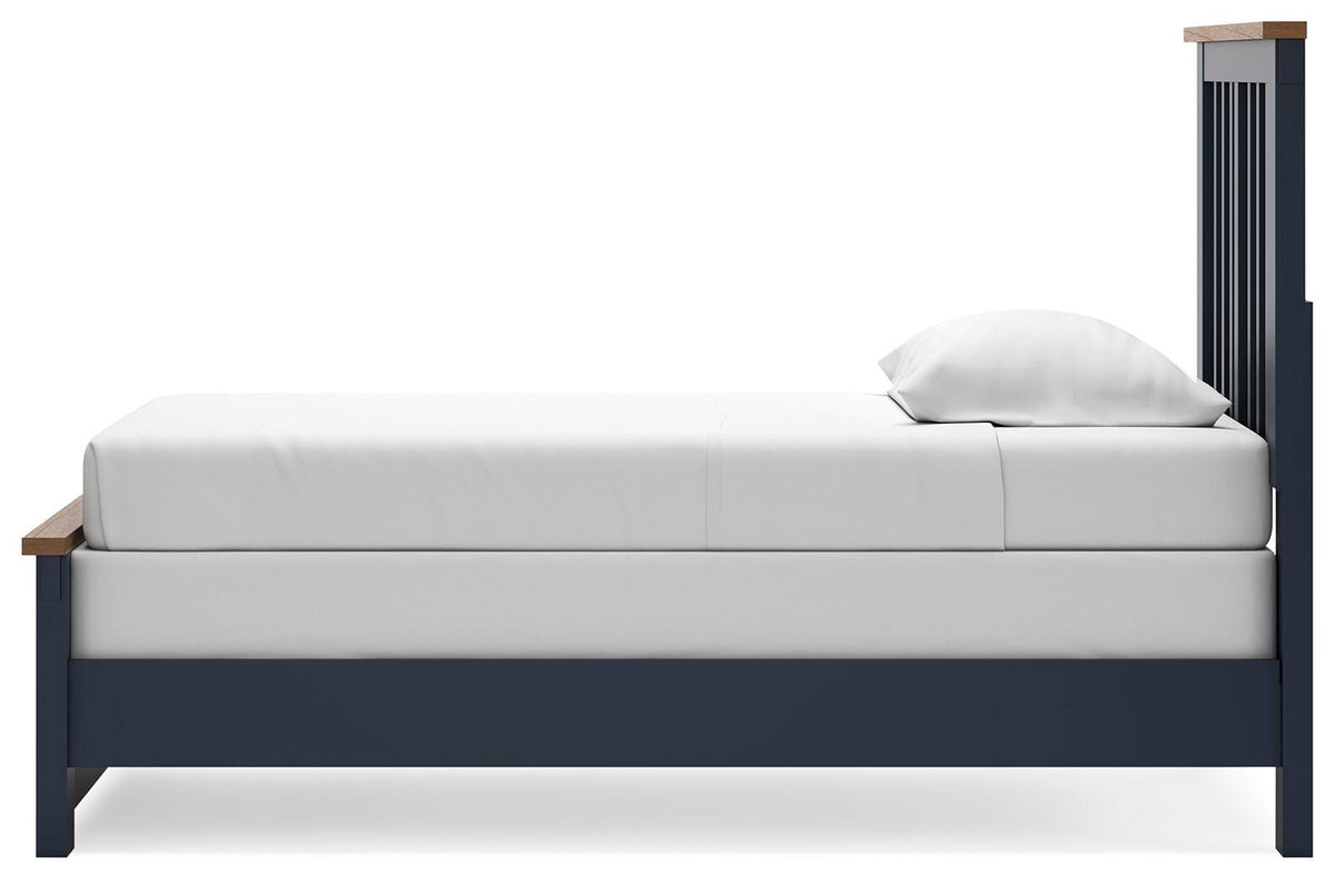 Landocken Brown/Blue Twin Panel Bed with Mirrored Dresser and Nightstand from Ashley - Luna Furniture