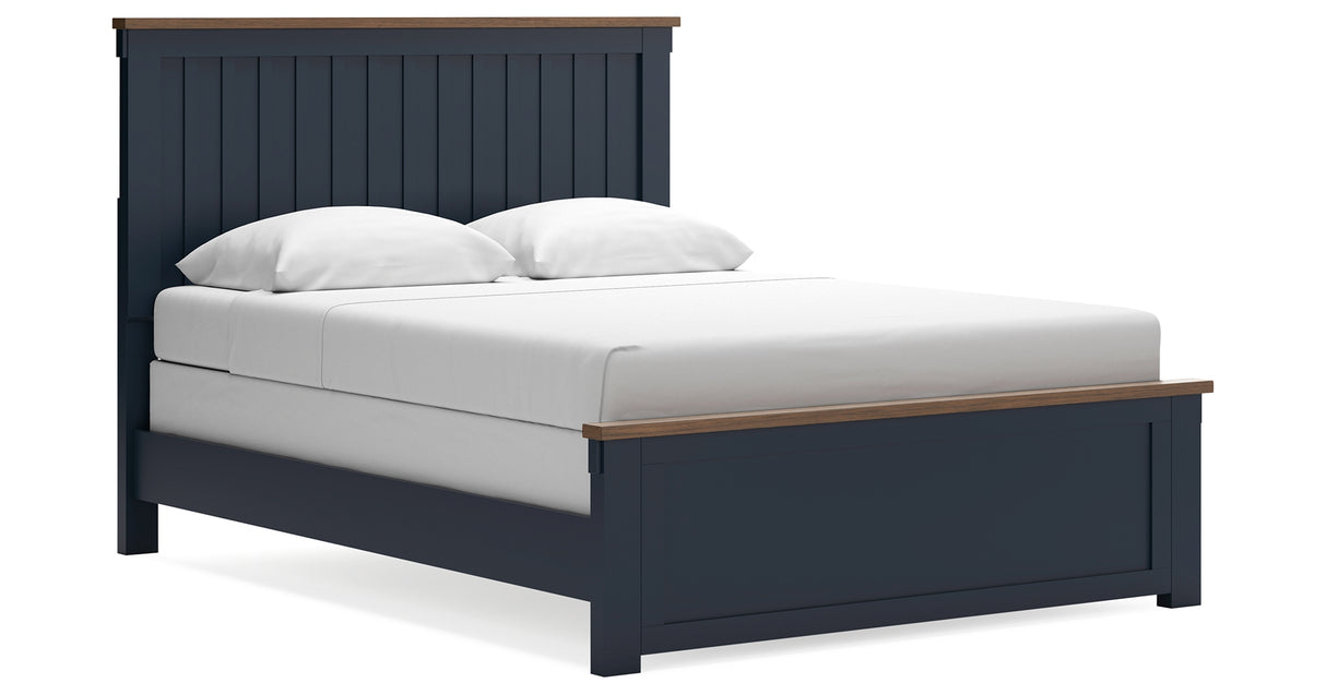 Landocken Queen Panel Bed with Mirrored Dresser, Chest and Nightstand in Brown/Blue from Ashley Furniture - Luna Furniture