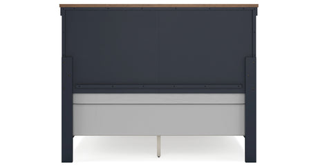 Landocken Queen Panel Bed with Mirrored Dresser and Nightstand in Brown/Blue from Ashley - Luna Furniture