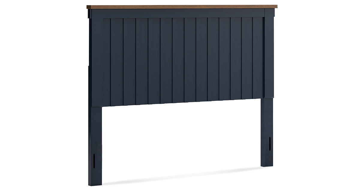 Landocken Queen Panel Headboard with Mirrored Dresser, Chest and 2 Nightstands in Brown/Blue from Ashley - Luna Furniture