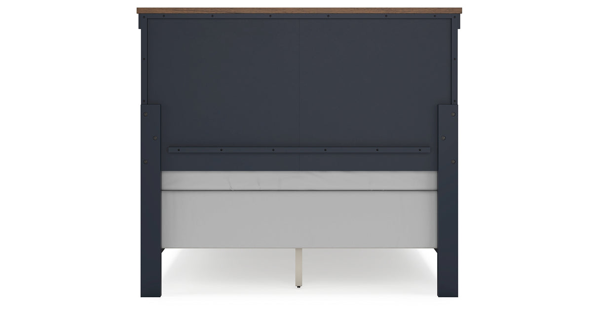 Landocken Full Panel Headboard with Mirrored Dresser and 2 Nightstands in Brown/Blue from Ashley - Luna Furniture